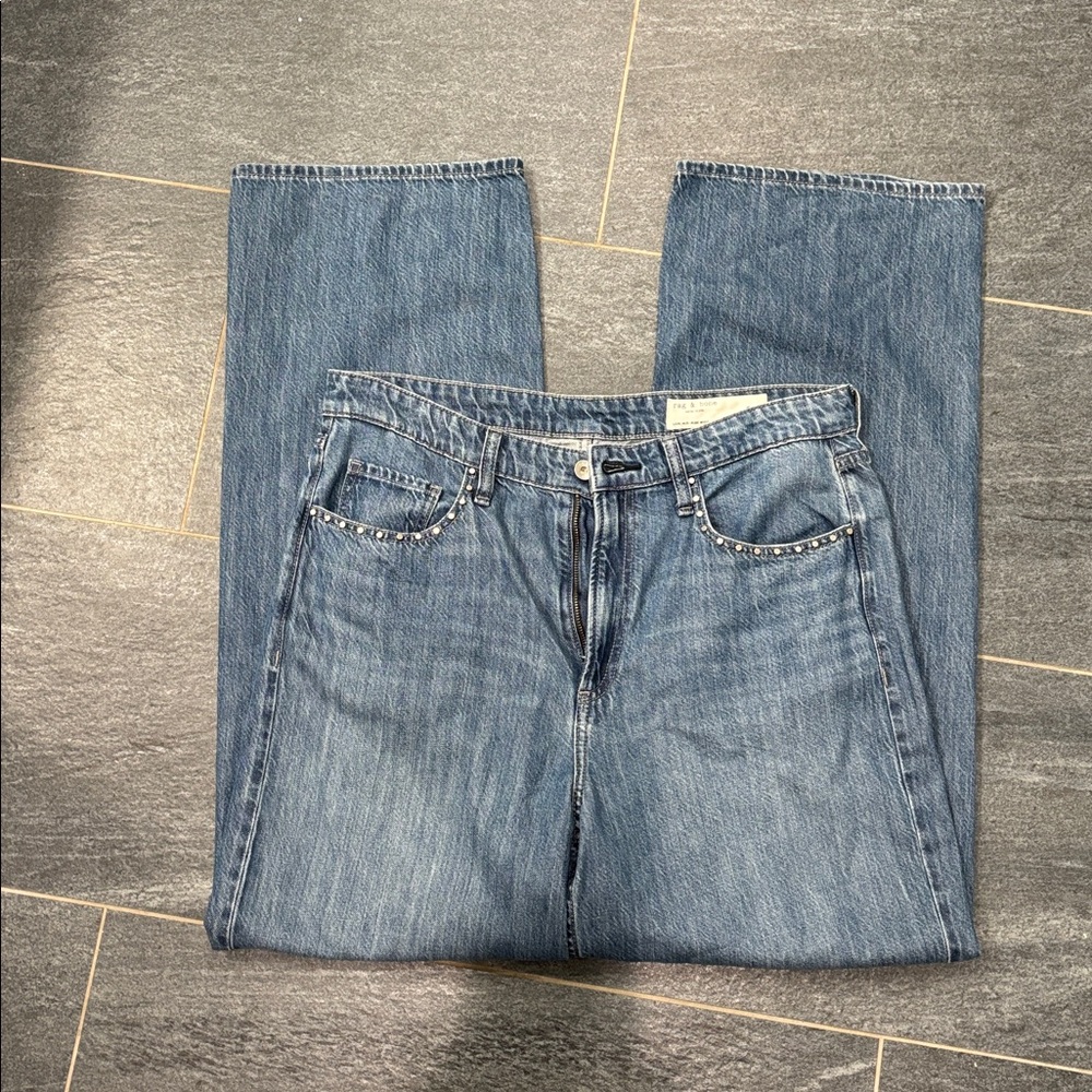 Rag & Bone Lori stud detail mid-rise wide leg jeans